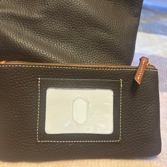 Dooney & Bourke brown leather Logo Lock Shoulder Bag w/ POUCH & Key Chain NWT - Picture 8 of 13
